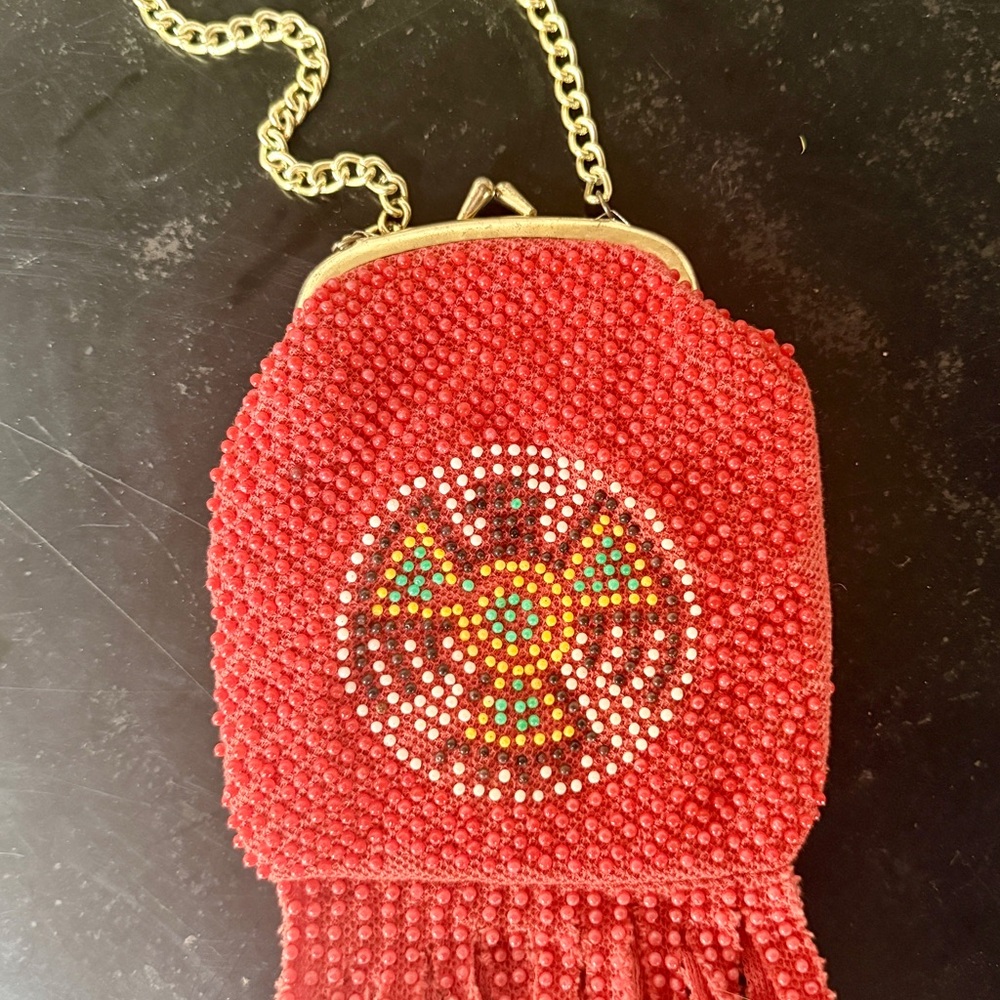 HTC Red Beaded Clutch with Chain
